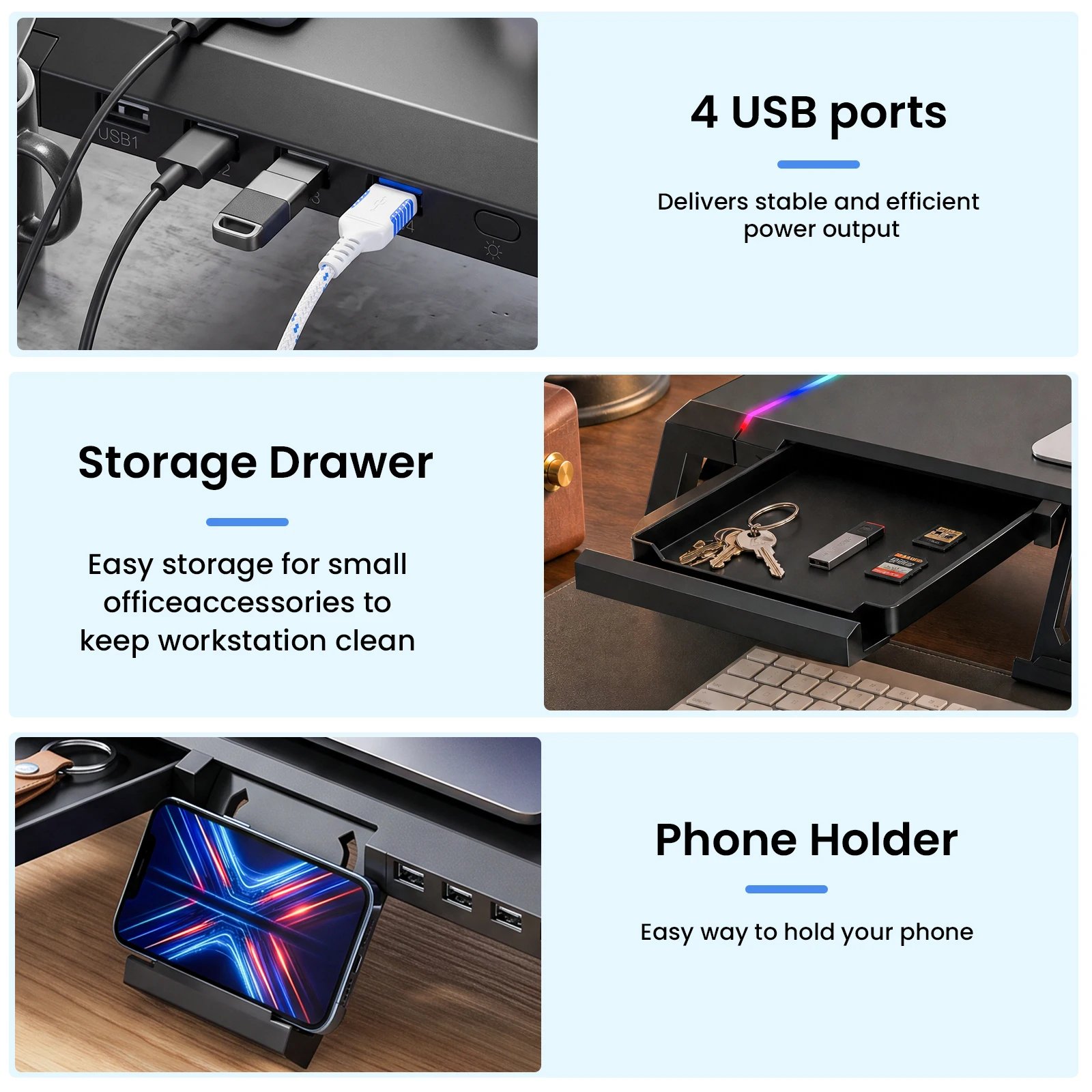 Foldable Computer Monitor Stand Riser Ergonomic Laptop Support Desk with 1 - Imagen 5