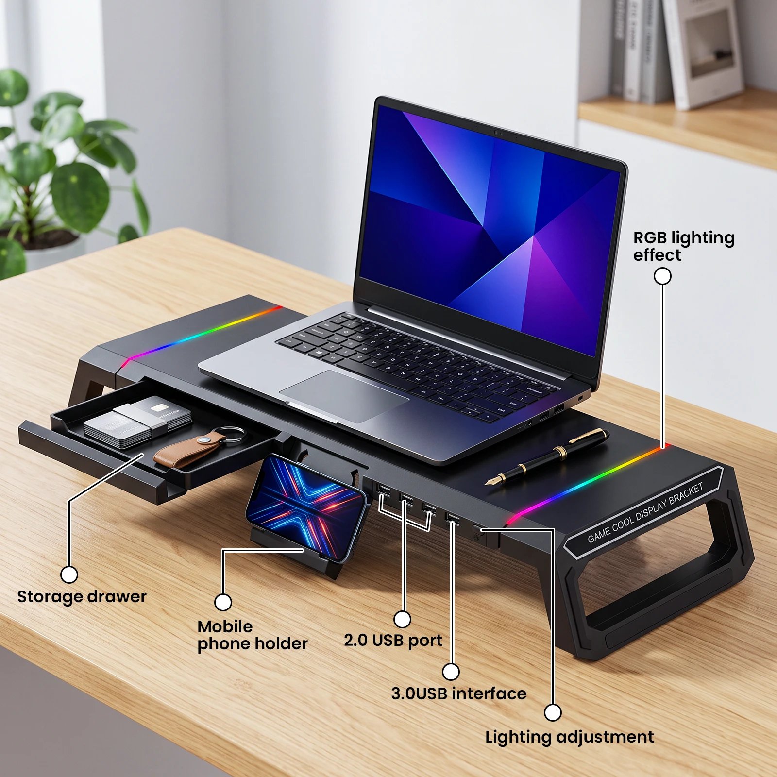 Foldable Computer Monitor Stand Riser Ergonomic Laptop Support Desk with 1 - Imagen 8