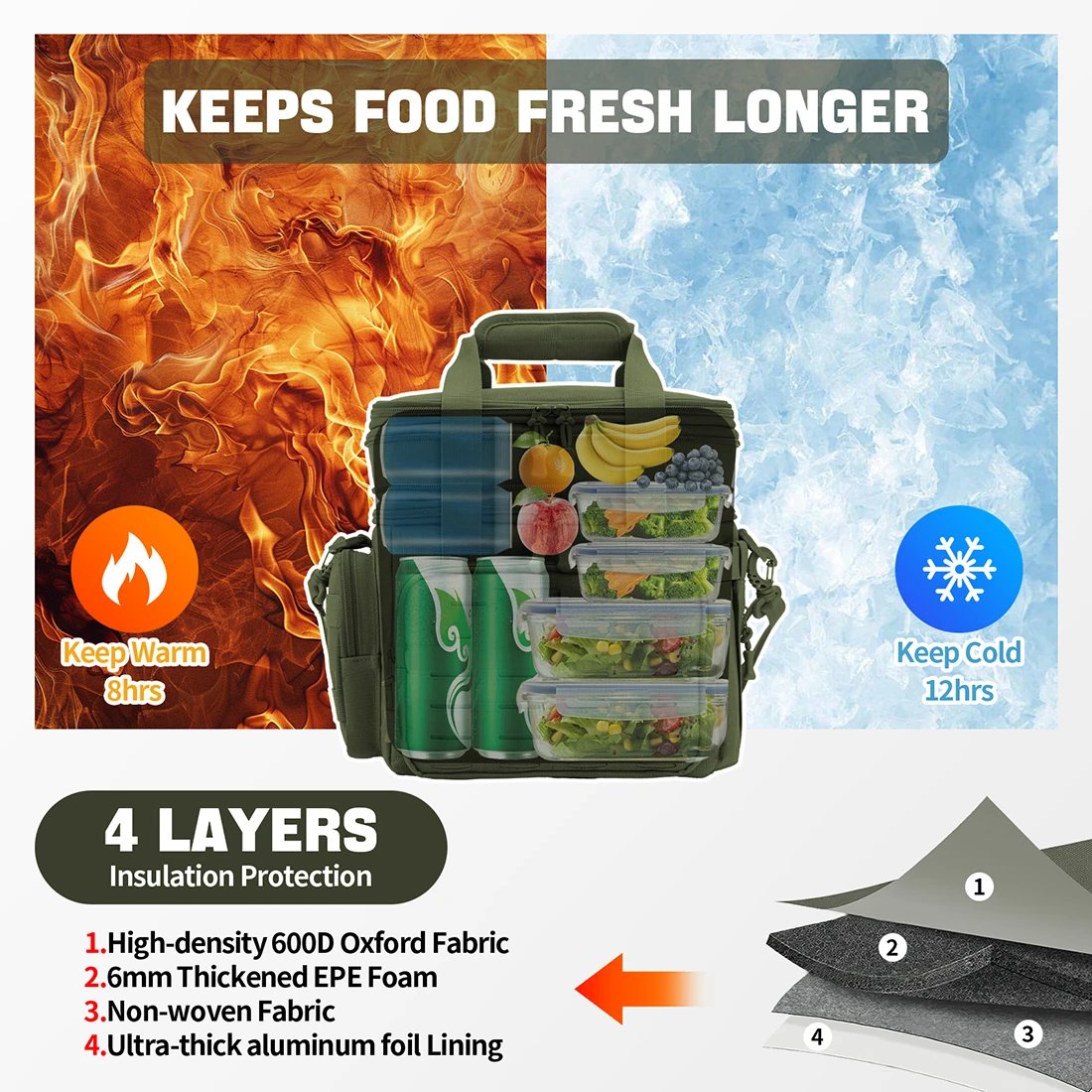 Tactical Lunch Box Expandable Tactical Leak Proof Insulated Cooler Bag For - Imagen 4