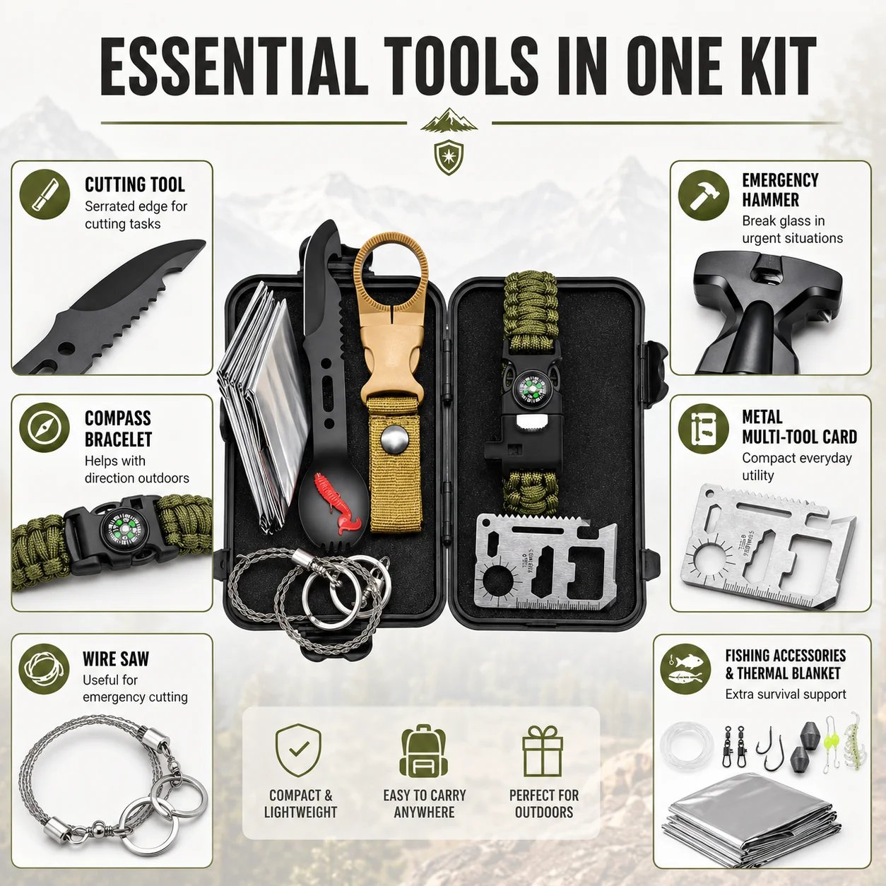 In the open air survival Kit with folding knife — fire starting - Imagen 5