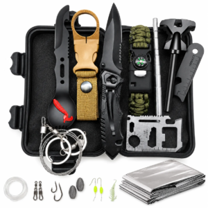 In the open air survival Kit with folding knife — fire starting