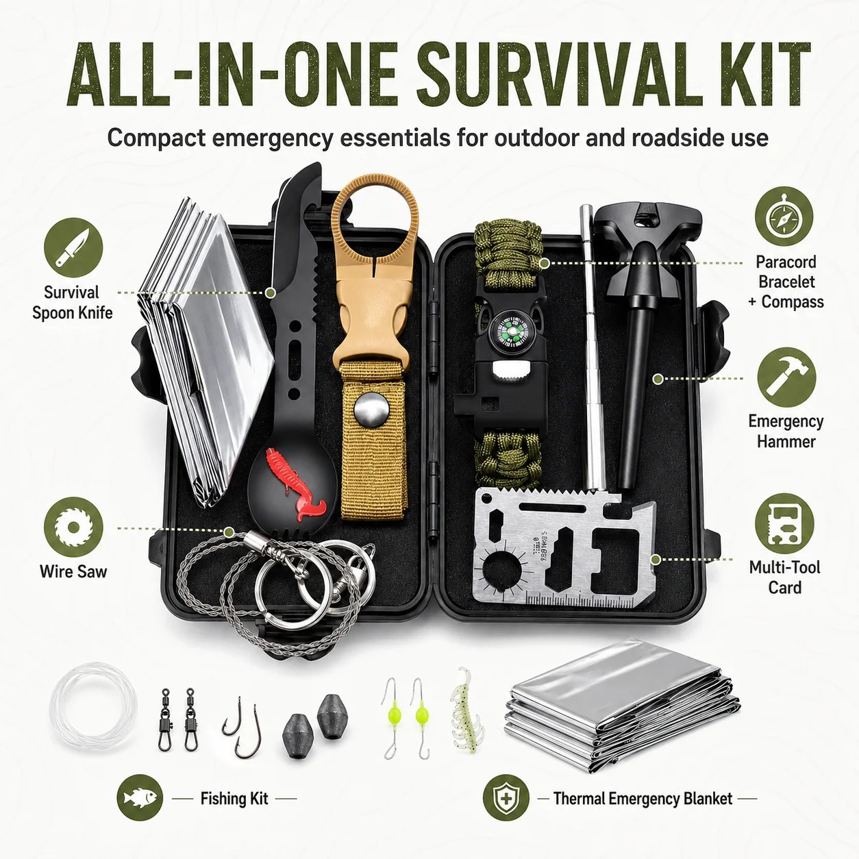 In the open air survival Kit with folding knife — fire starting - Imagen 2