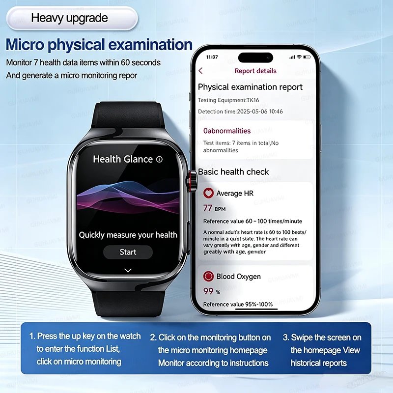 Smartwatch Médico AI con Electrocardiograma ECG+PPG Uric Acid Blood Fat Hea - Imagen 5