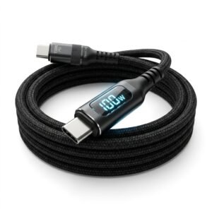 Cable trenzado USB-C a USB-C 100W con display digital LED medidor de potencia