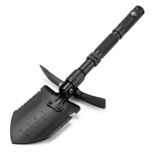 Pala plegable tactica militar multifuncion de acero carbono con sierra y brujula